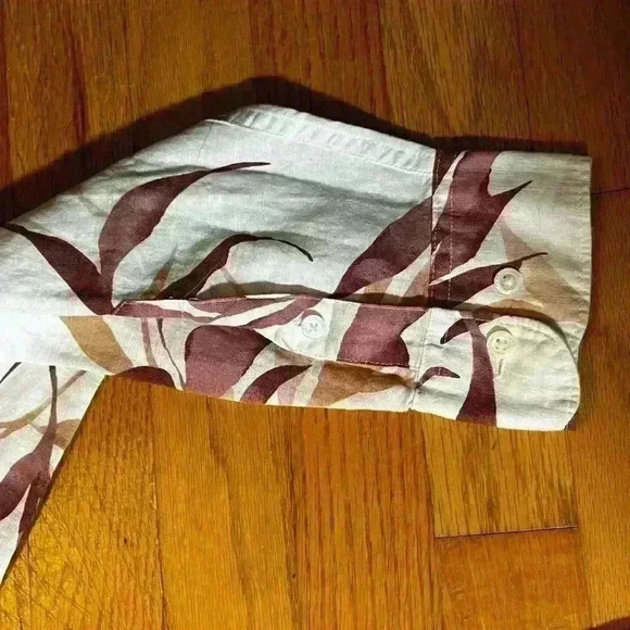Perry Ellis linen floral print long sleeve button down shirt untucked size M new - Picture 8 of 11